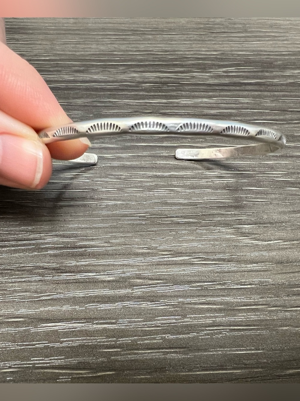 Sterling Silver Stamped Open Cuff Bracelet - Silver